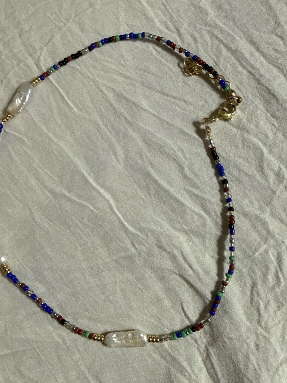 Multicolor Seed Bead & Freshwater Pearl Necklace - Unbranded